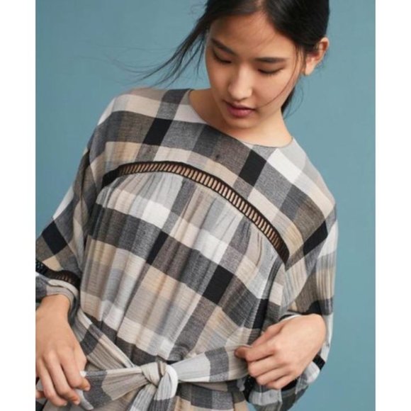 Anthropologie Maeve Tie-Waist Plaid Kimono Tunic Dress, no belt - Picture 3 of 5